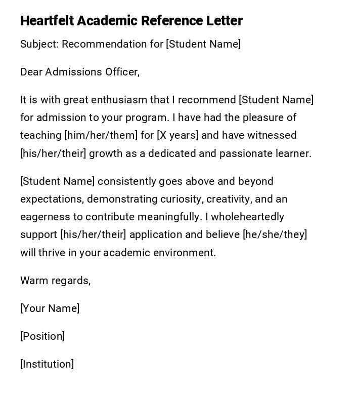 Heartfelt Academic Reference Letter