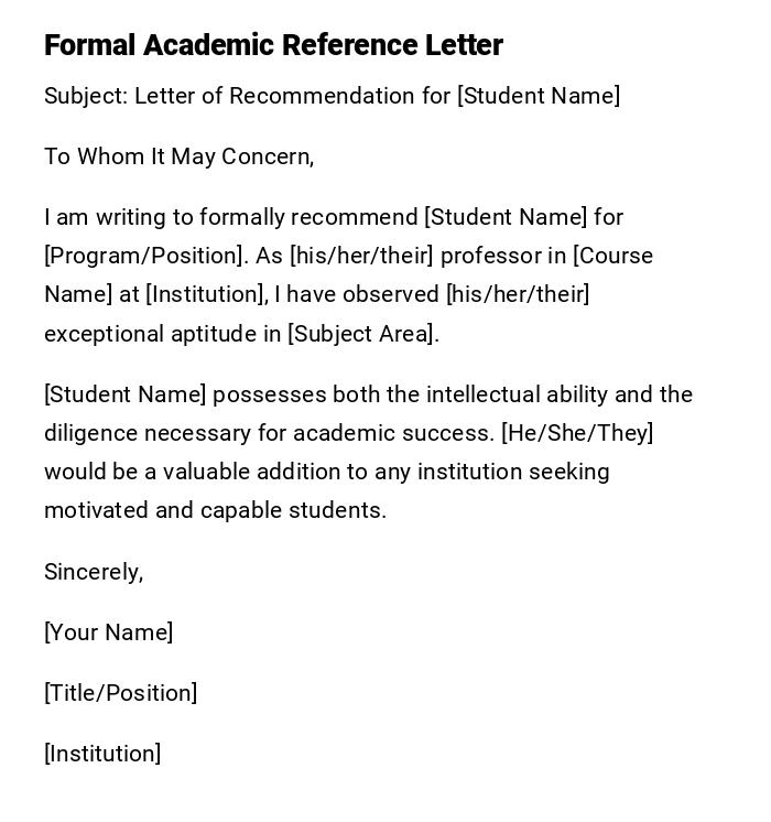 Formal Academic Reference Letter
