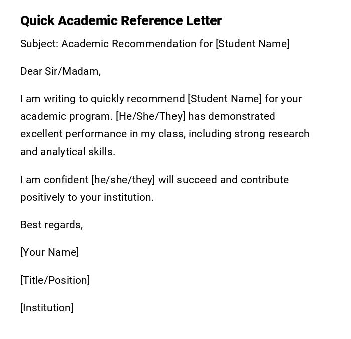 Quick Academic Reference Letter