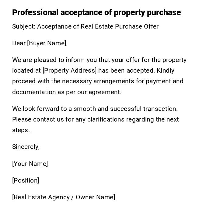 Professional acceptance of property purchase Professional acceptance of property purchase