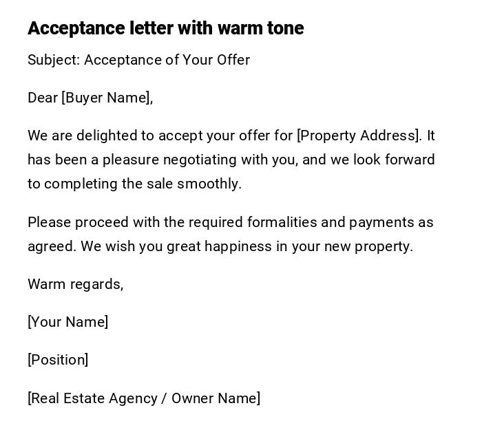 Acceptance letter with warm tone Acceptance letter with warm tone