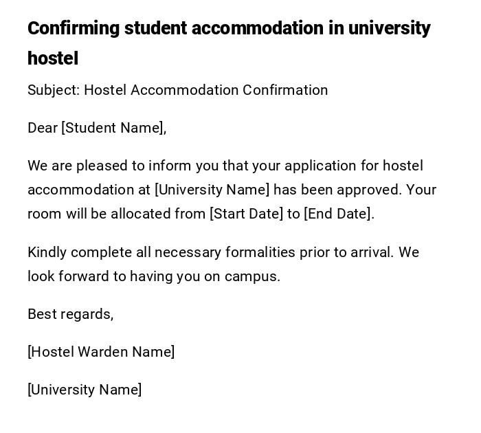 Confirming student accommodation in university hostel Confirming student accommodation in university hostel