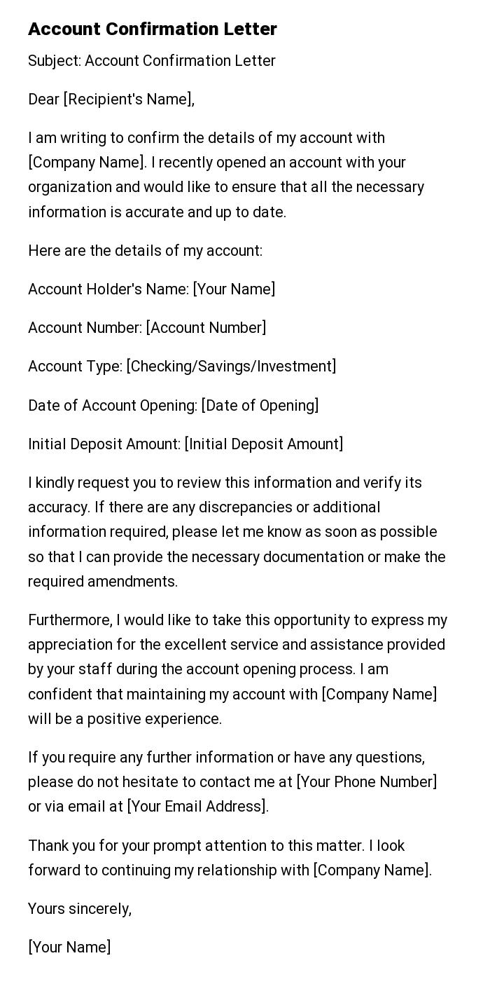 Account Confirmation Letter