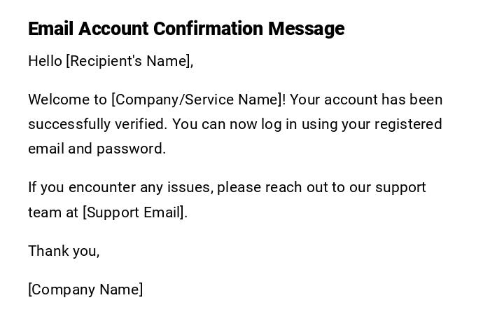 Email Account Confirmation Message