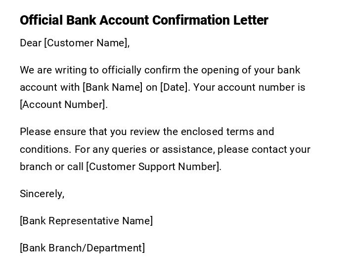 Official Bank Account Confirmation Letter