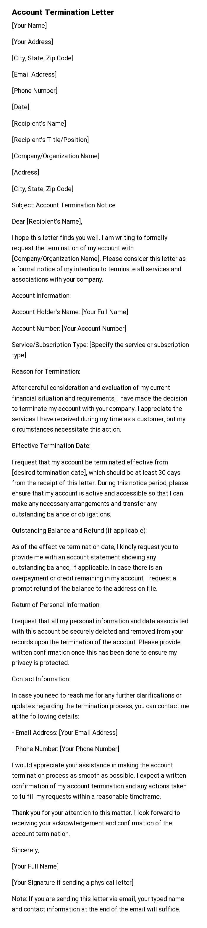 Account Termination Letter