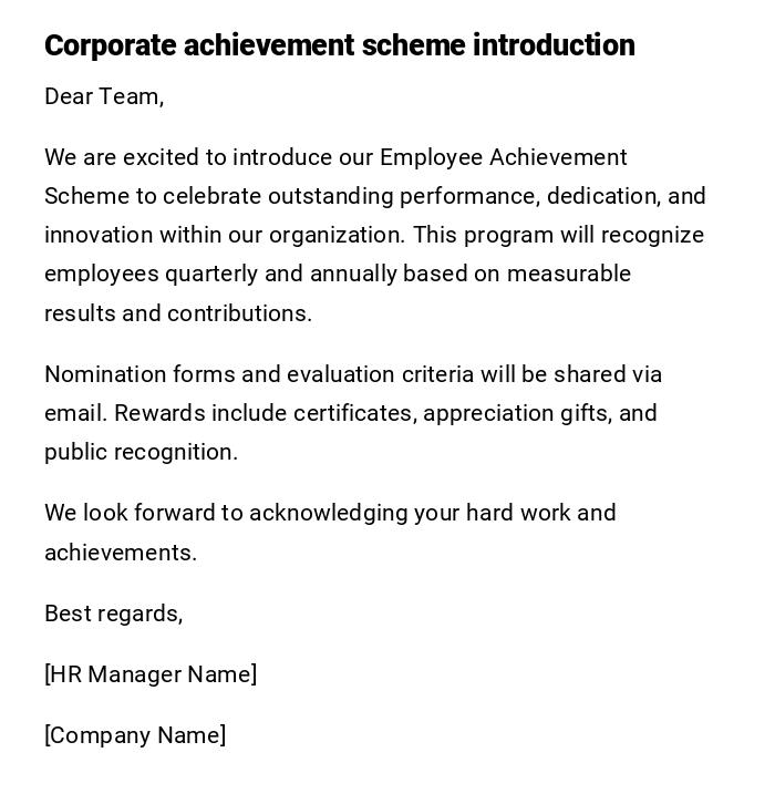 Corporate achievement scheme introduction