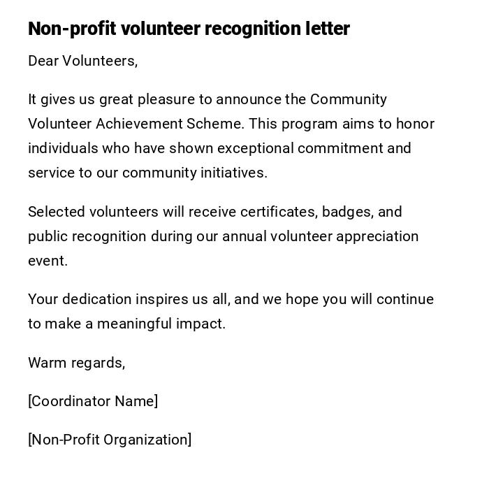 Non-profit volunteer recognition letter