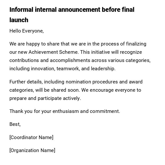 Informal internal announcement before final launch