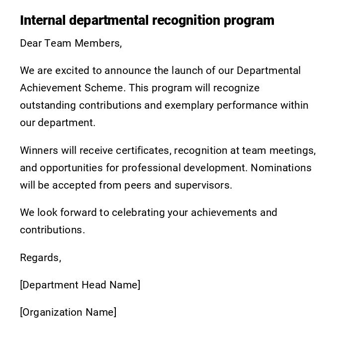 Internal departmental recognition program