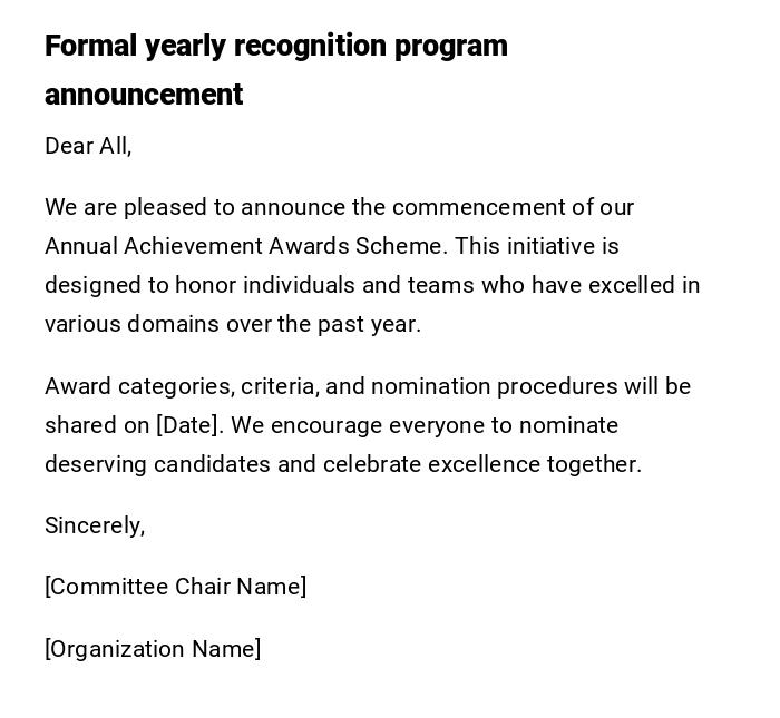 Formal yearly recognition program announcement