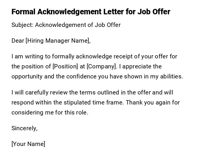 Formal Acknowledgement Letter for Job Offer