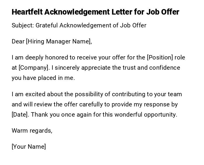 Heartfelt Acknowledgement Letter for Job Offer