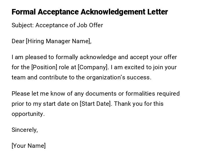 Formal Acceptance Acknowledgement Letter