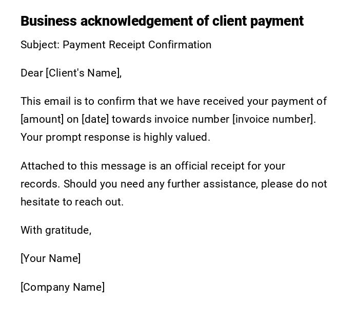 Business acknowledgement of client payment Business acknowledgement of client payment