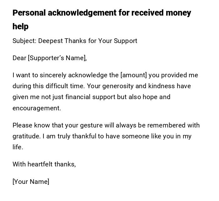Personal acknowledgement for received money help Personal acknowledgement for received money help