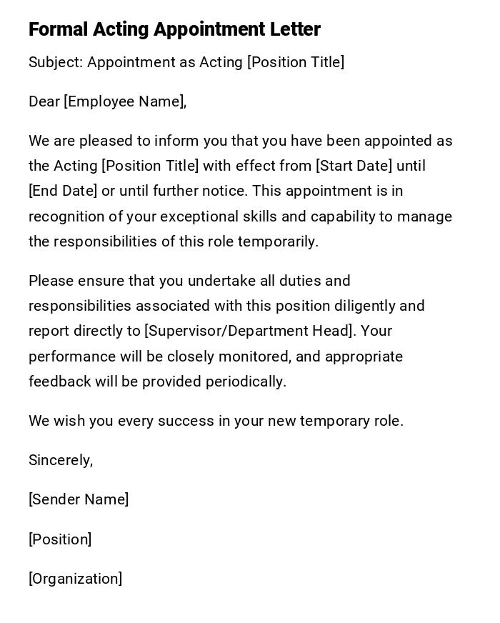 Formal Acting Appointment Letter