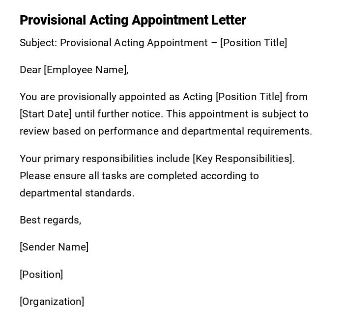 Provisional Acting Appointment Letter