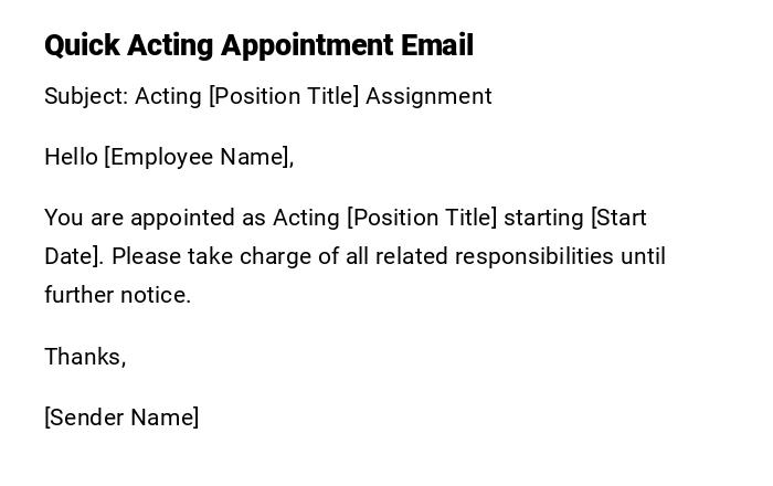 Quick Acting Appointment Email