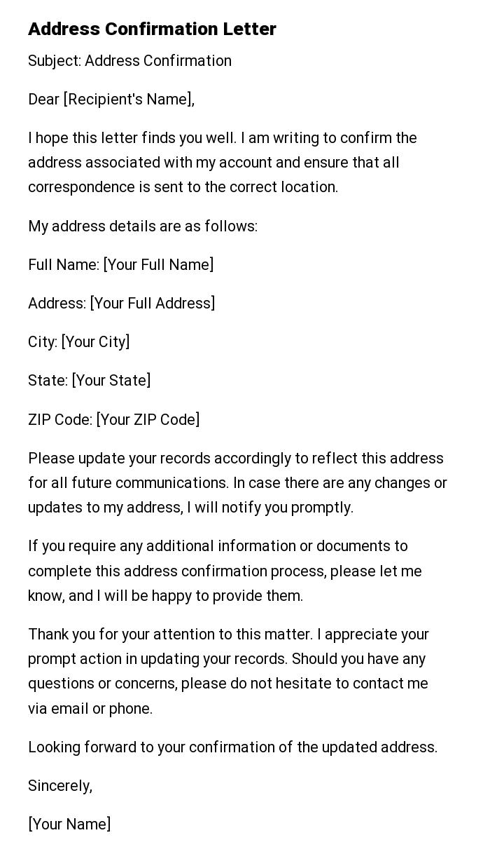 Address Confirmation Letter