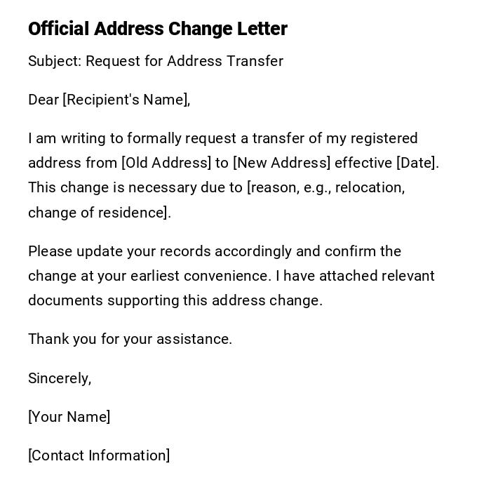 Official Address Change Letter Official Address Change Letter