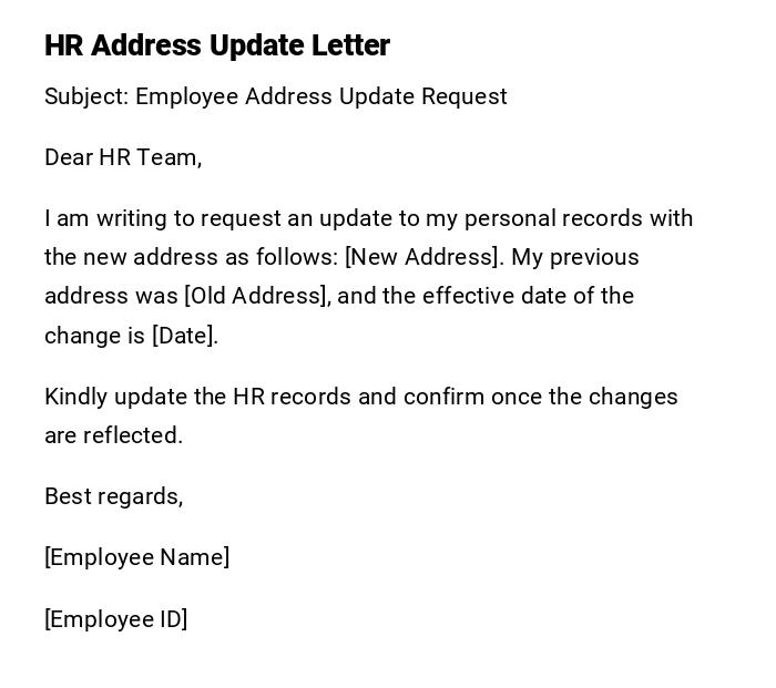 HR Address Update Letter HR Address Update Letter