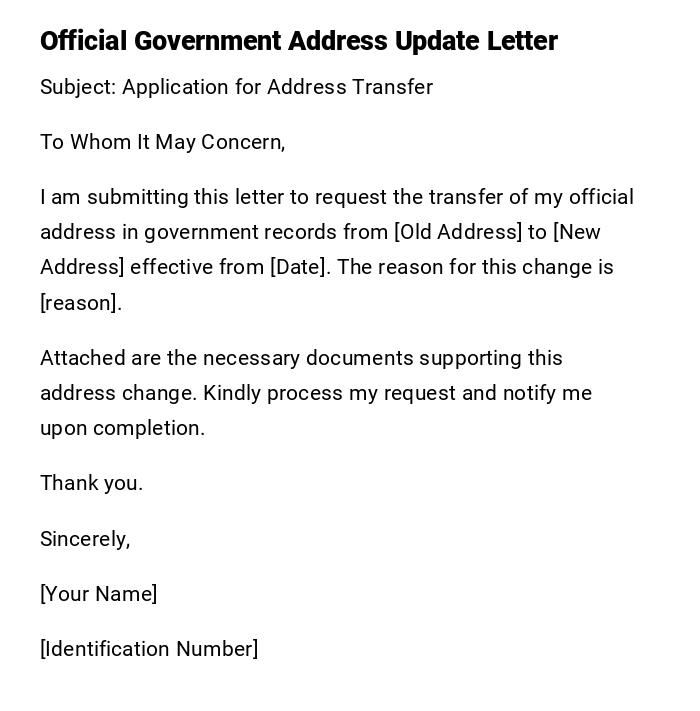 Official Government Address Update Letter Official Government Address Update Letter