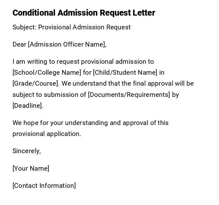 Conditional Admission Request Letter Conditional Admission Request Letter