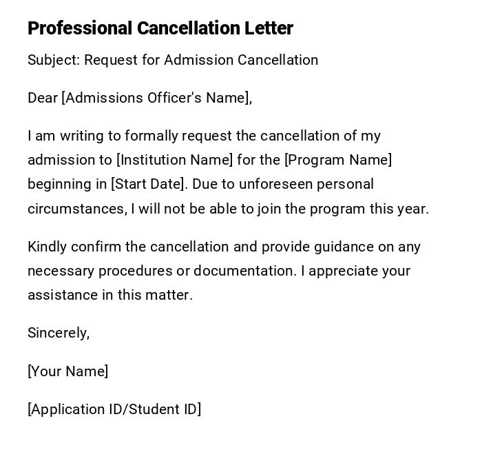 Professional Cancellation Letter