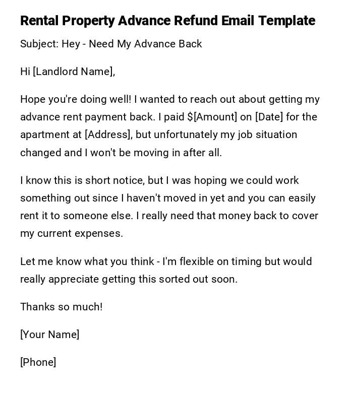 Rental Property Advance Refund Email Template