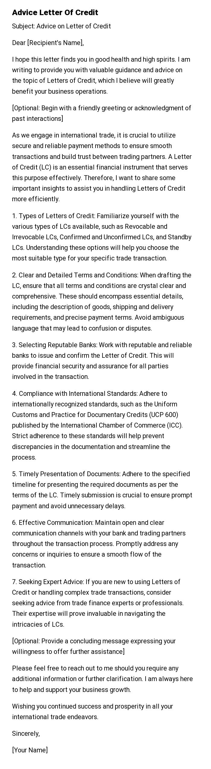 Advice Letter Of Credit
