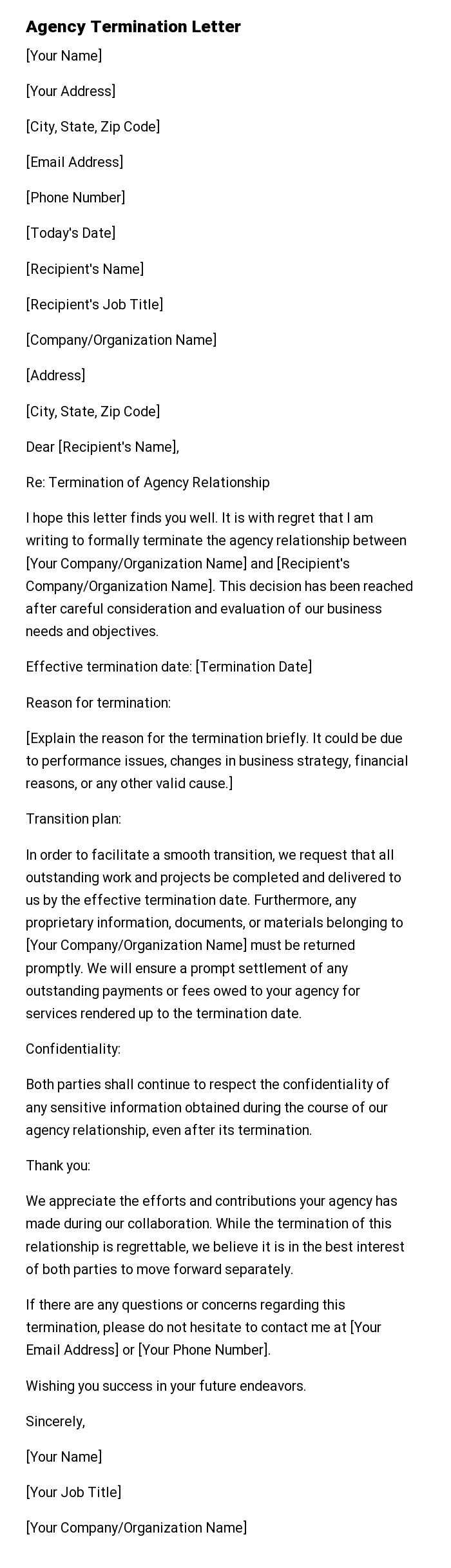 Agency Termination Letter