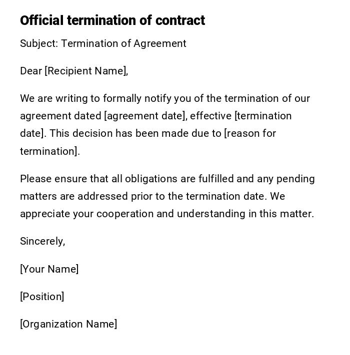 Official termination of contract