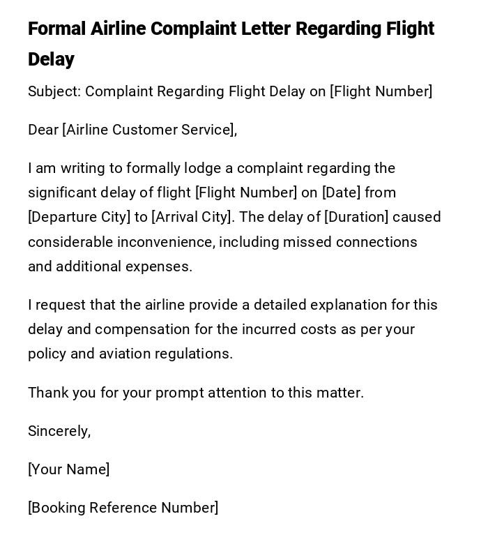 Formal Airline Complaint Letter Regarding Flight Delay