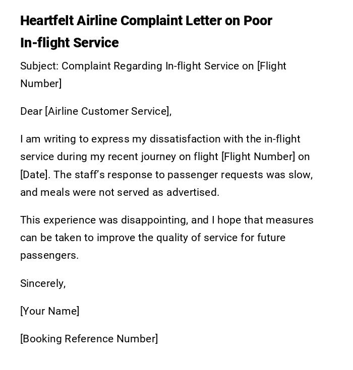 Heartfelt Airline Complaint Letter on Poor In-flight Service