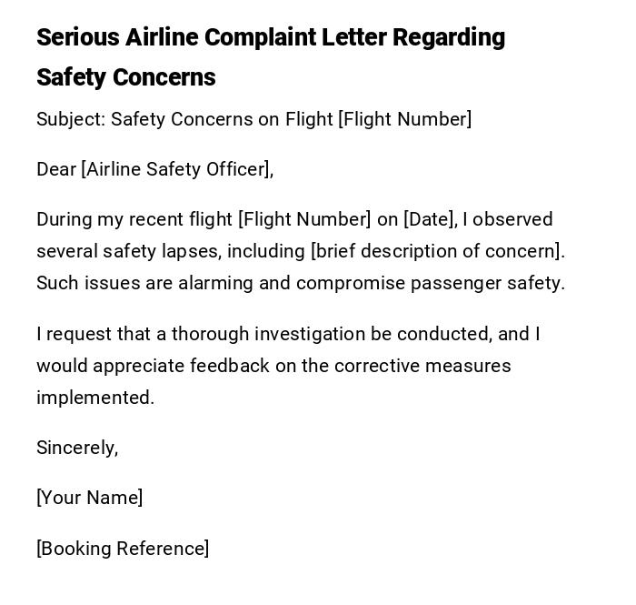 Serious Airline Complaint Letter Regarding Safety Concerns