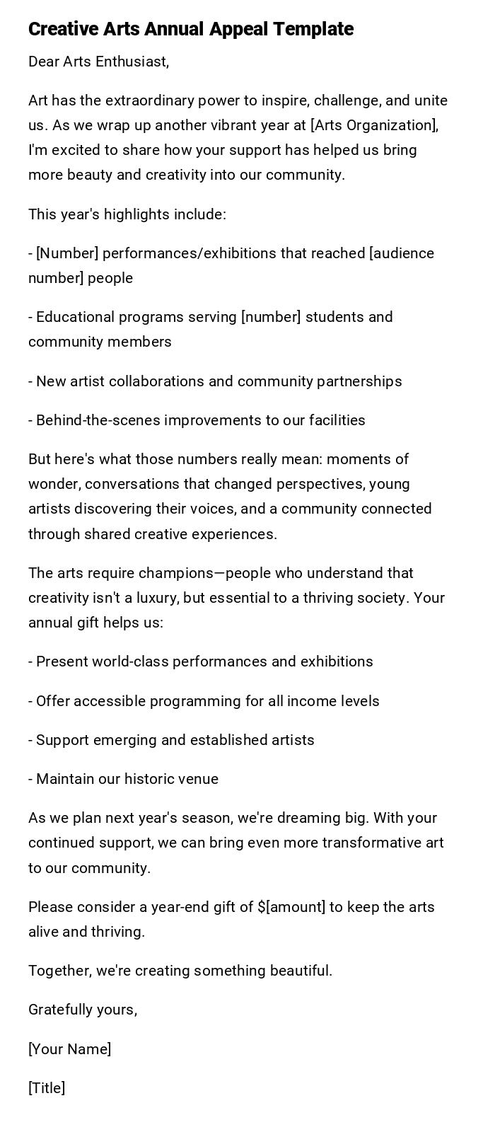 Creative Arts Annual Appeal Template Creative Arts Annual Appeal Template