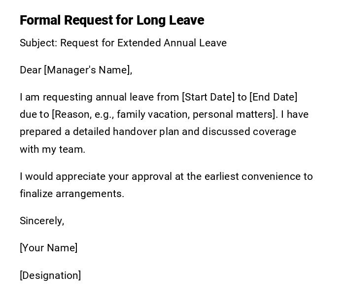 Formal Request for Long Leave Formal Request for Long Leave