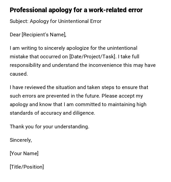 Professional apology for a work-related error