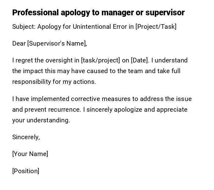 Professional apology to manager or supervisor