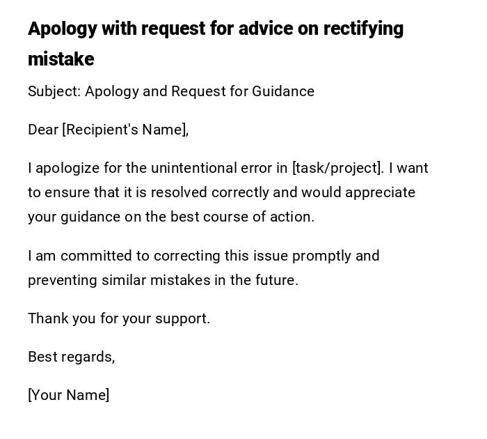 Apology with request for advice on rectifying mistake