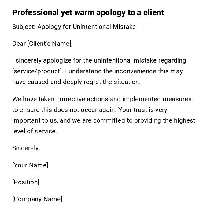 Professional yet warm apology to a client