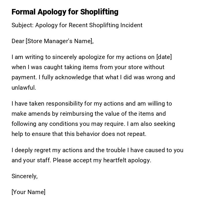 Formal Apology for Shoplifting