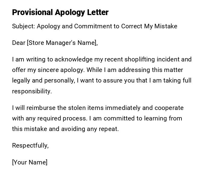 Provisional Apology Letter
