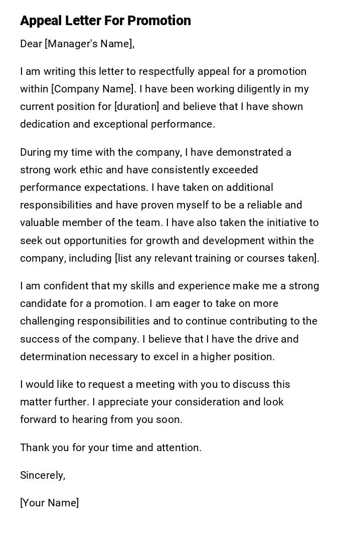 Appeal Letter For Promotion Appeal Letter For Promotion