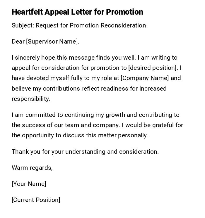 Heartfelt Appeal Letter for Promotion Heartfelt Appeal Letter for Promotion
