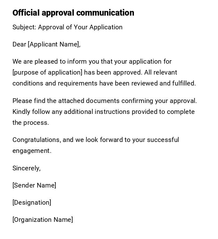 Official approval communication Official approval communication