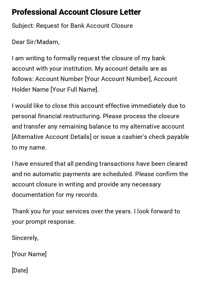 Professional Account Closure Letter