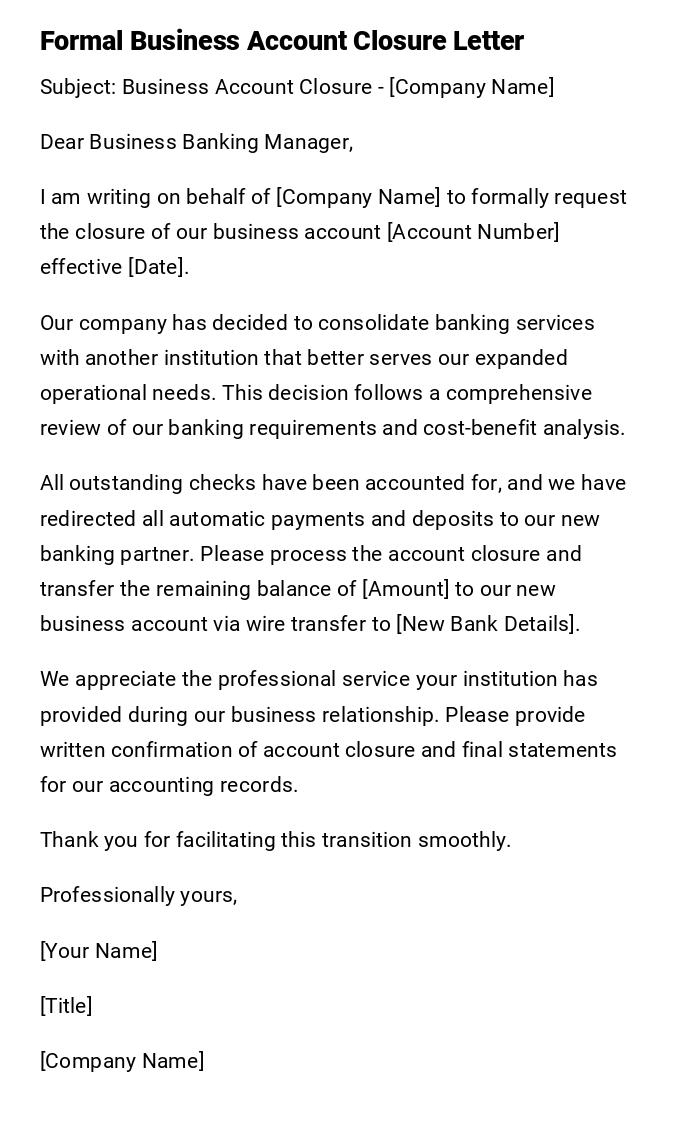 Formal Business Account Closure Letter