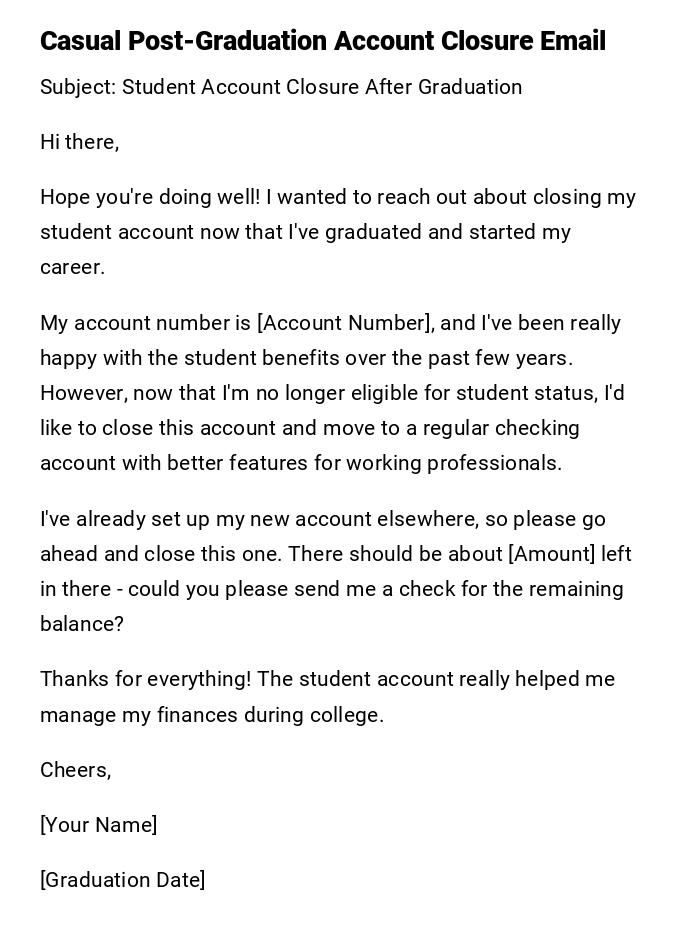 Casual Post-Graduation Account Closure Email